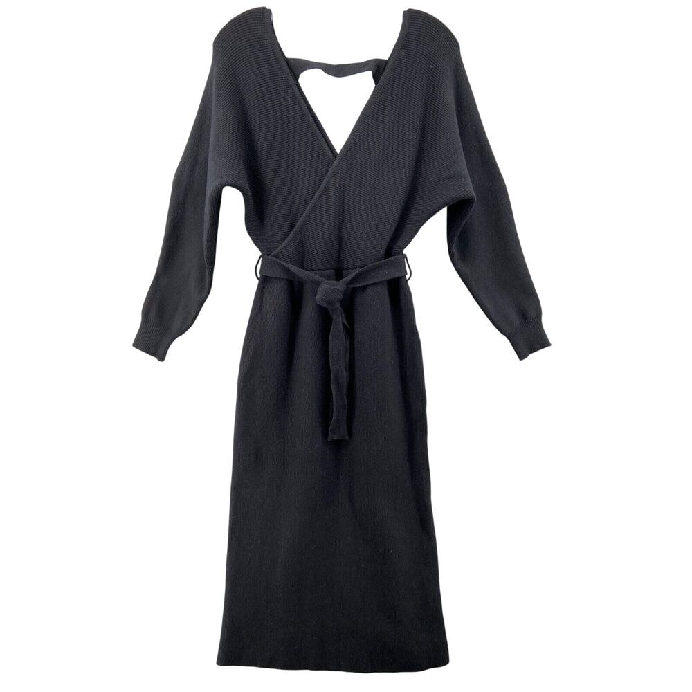 NWT VICI Dress Womens X-Small Black Yara Drape Midi Knit Sweater Belted $72